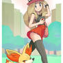 Pokemon trainer Serena with Fennekin.
