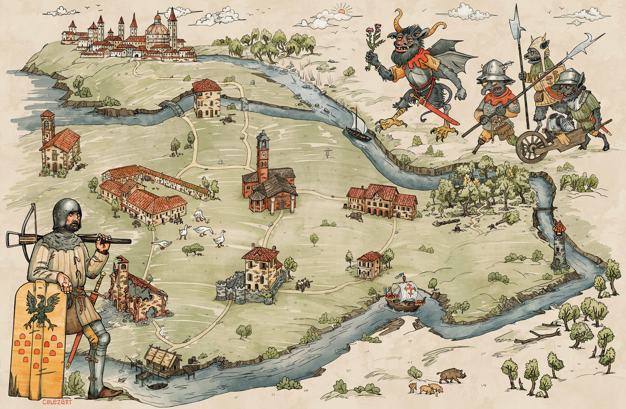 Medieval Colored Map Medieval Village Map