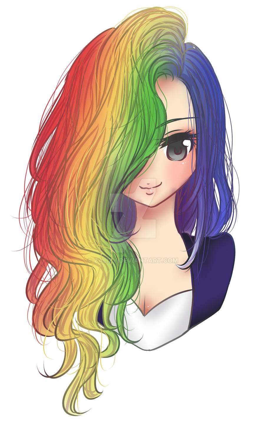 Rainbow Hair Girl by Zalizy on DeviantArt