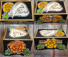 PaC: Cat Skull and Marigold Wooden Box