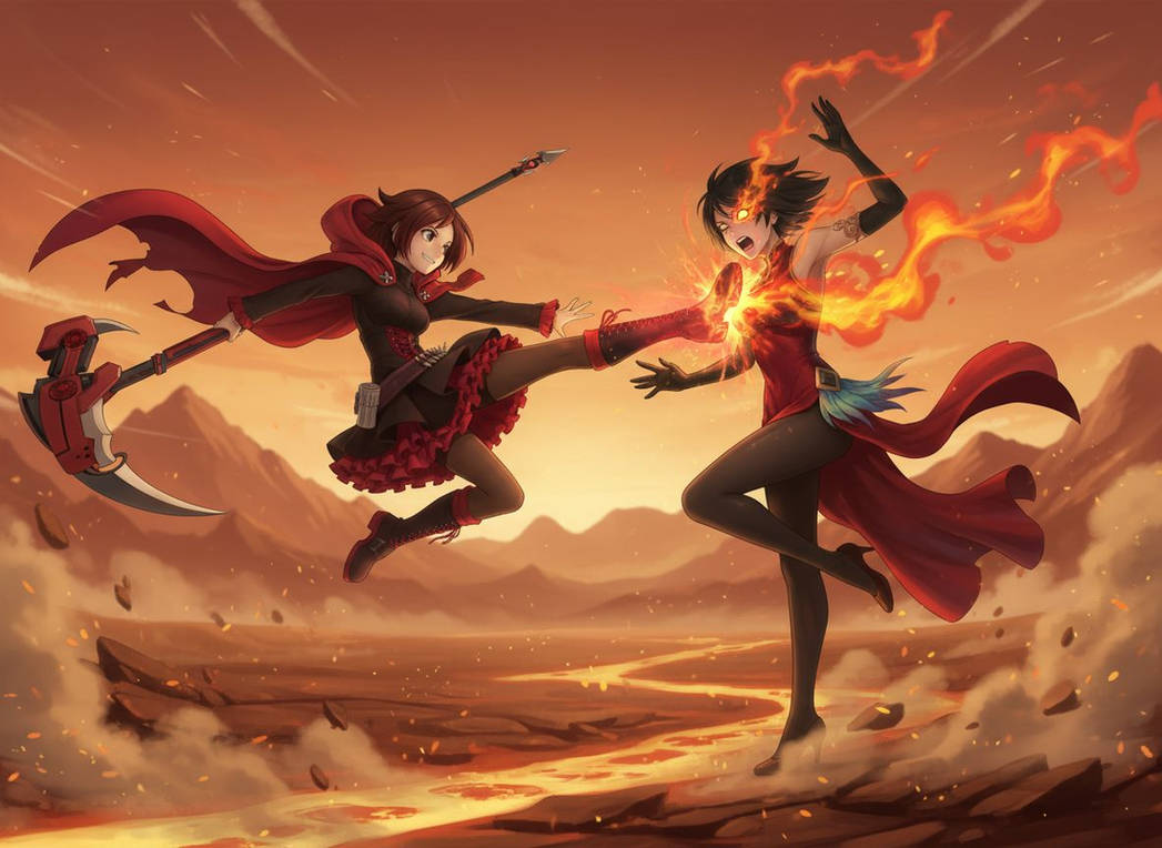 Ruby Rider Oil Bounce Ruby Rose Rider Kicks Cinder Fall by ZalgoZ on DeviantArt