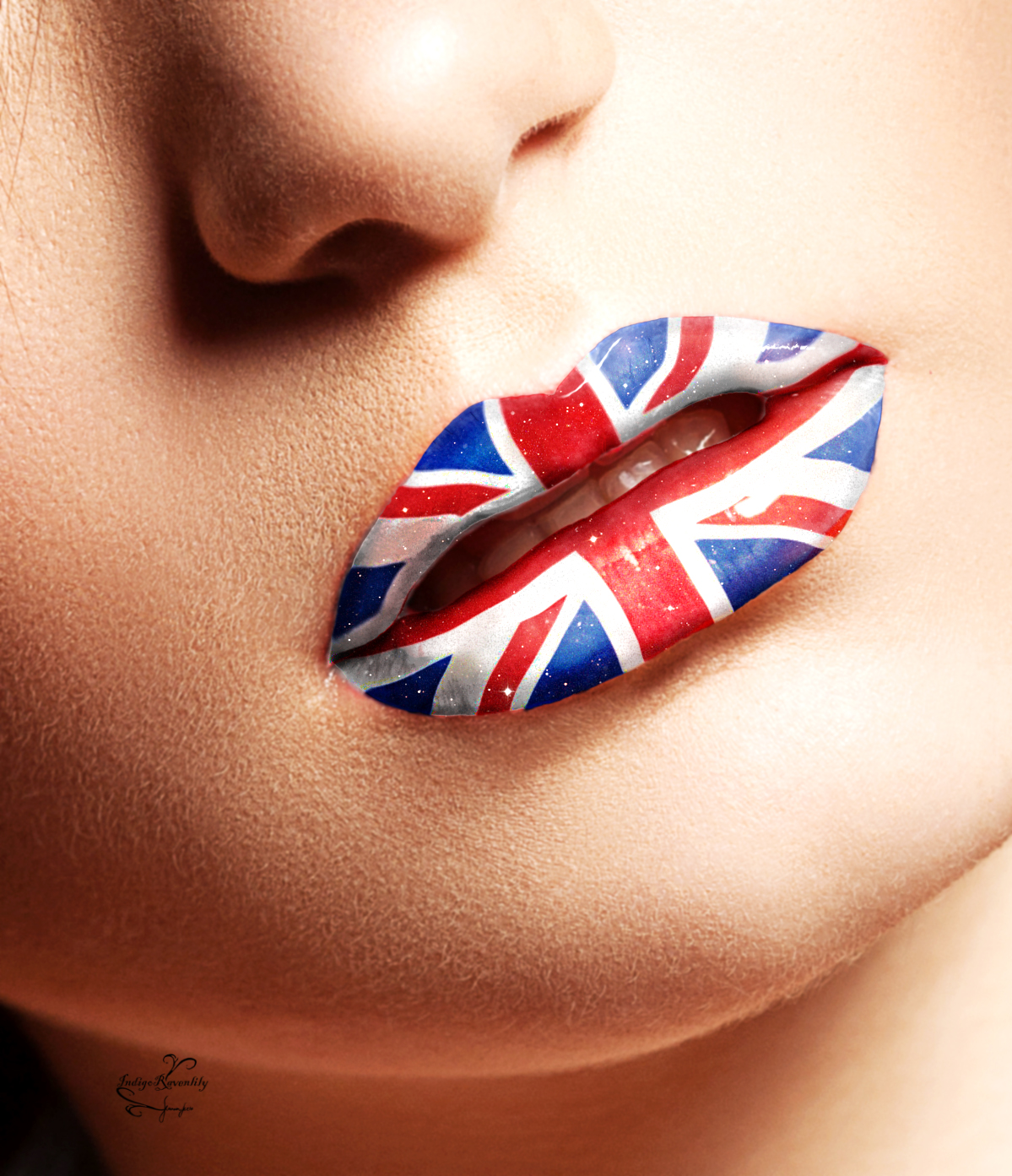 UK Flag Lipstick On Luscious Lips