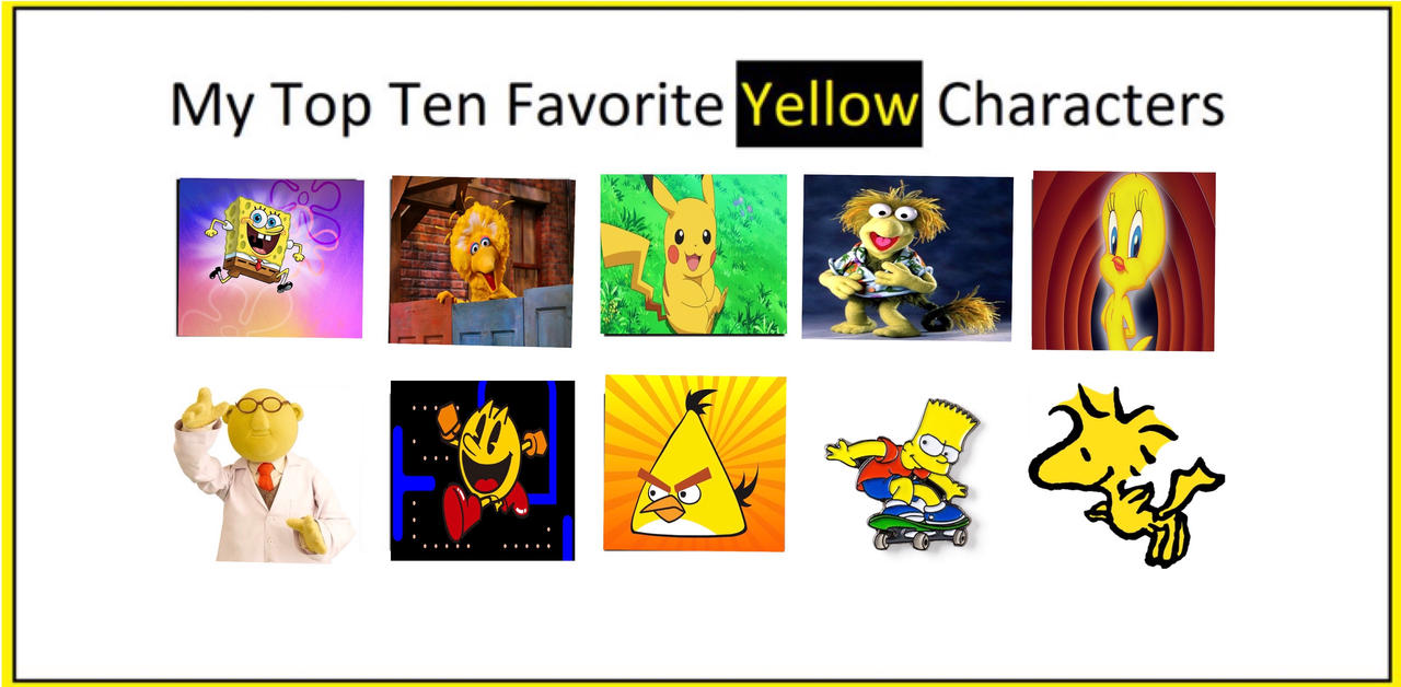 My top 10 favorite yellow characters by PlanktonRock900 on DeviantArt