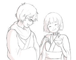 Ikoma and Mumei - Belly full of rice (uncolored)