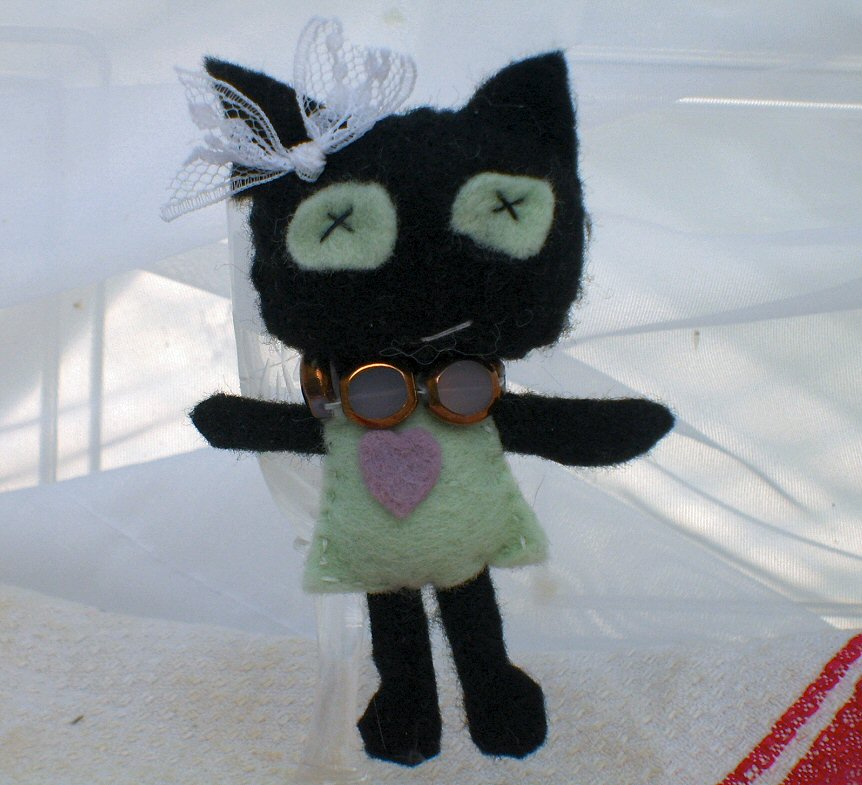 Black Kitty with Green Dress