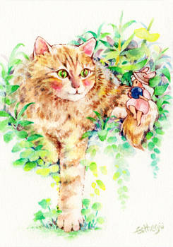 Postcard watercolor cat