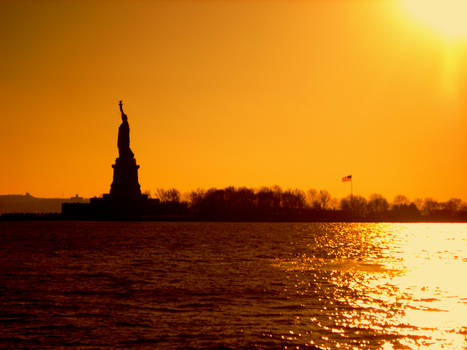 Sunset over Statue of Liberty