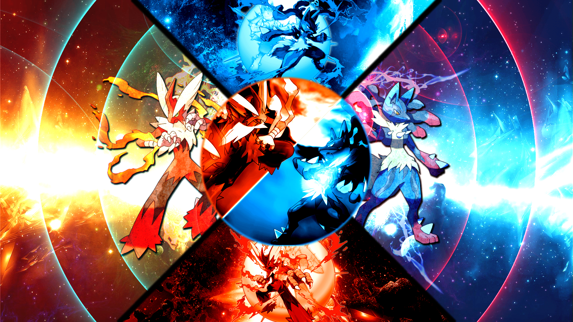 mega blaziken vs mega lucario wallpaper