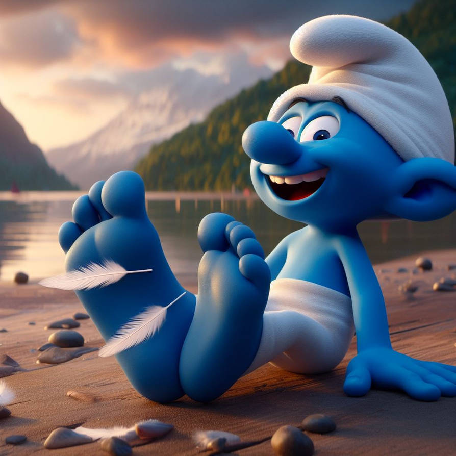 AI - Smurf getting his foot feathered by ArtificalTickler on DeviantArt