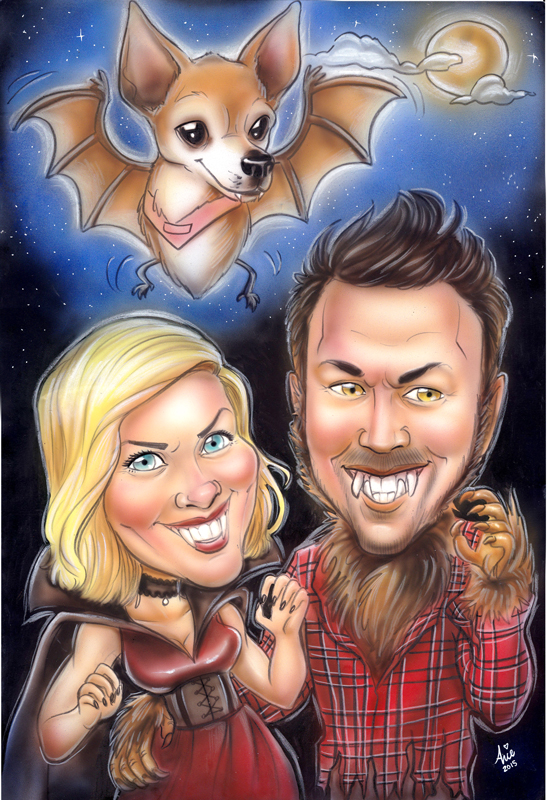 Airbrush painted Caricature portrait for halloween