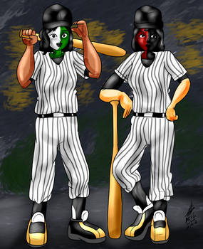 Haru and Sakura cosplaying as Baseball Furies duo