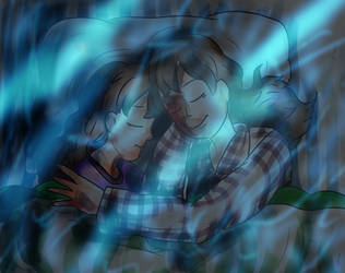 Laura and her mom hugging while sleeping (thunder)
