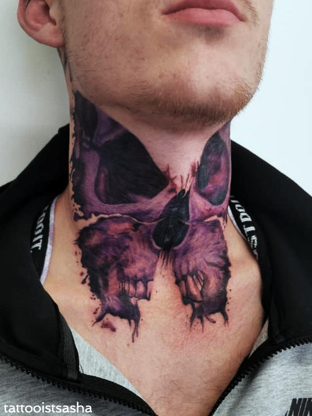 Horror Butterfly skull neck tattoo