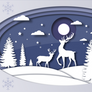 Reindeer in Snow Landscape - Paper Cut - Vector
