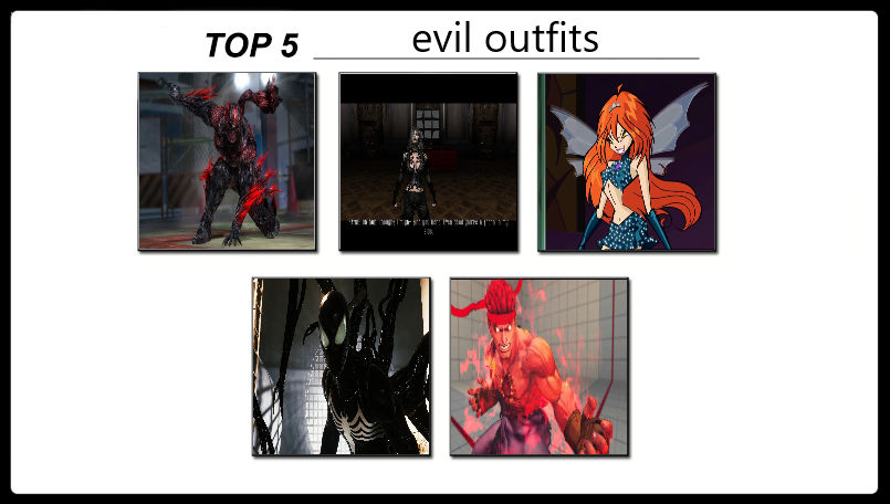 My Top 5 Evil Outfits by xxyellowdrakkenxx on DeviantArt