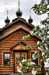 apple trees and wooden church by Lyutik966