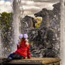 girl at a fountain