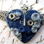 Blue Steampunk Heart Pendant