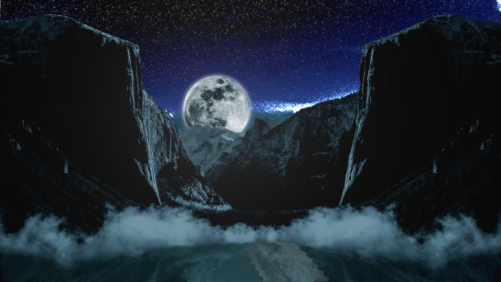 Moon, waterfall, mountains 4K, Retro. by ShiroiHasu on DeviantArt