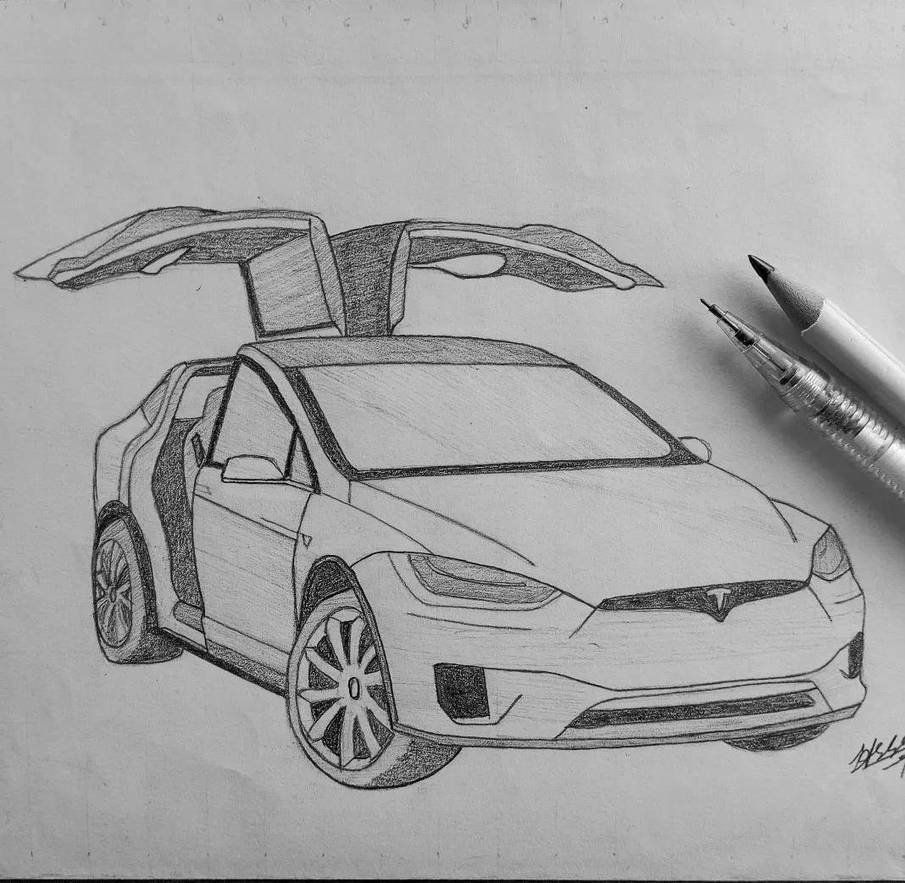 Red Tesla Drawing Tesla Model X car sketch by sketchbyumar on DeviantArt