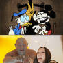 Drax and Mantis laugh at Mickey and Donald 
