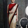 Peach and Brown Color Georgette Raw Silk Sari