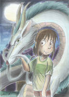 Chihiro Ogino and Haku (Spirited Away) - Fanart by luciano6254