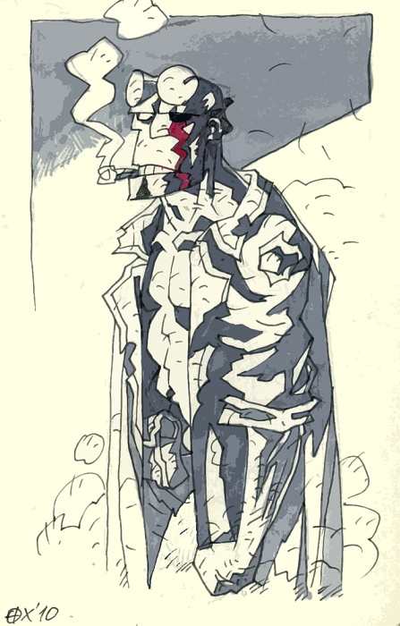 One-eyed Hellboy sketch