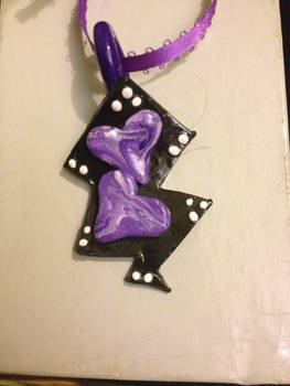 purple and black double heart lightning pendant