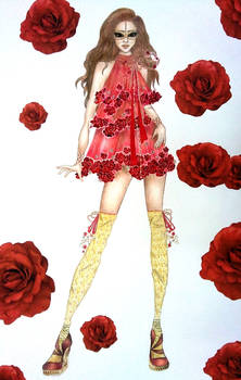 Fashion Sketch Dress Roses