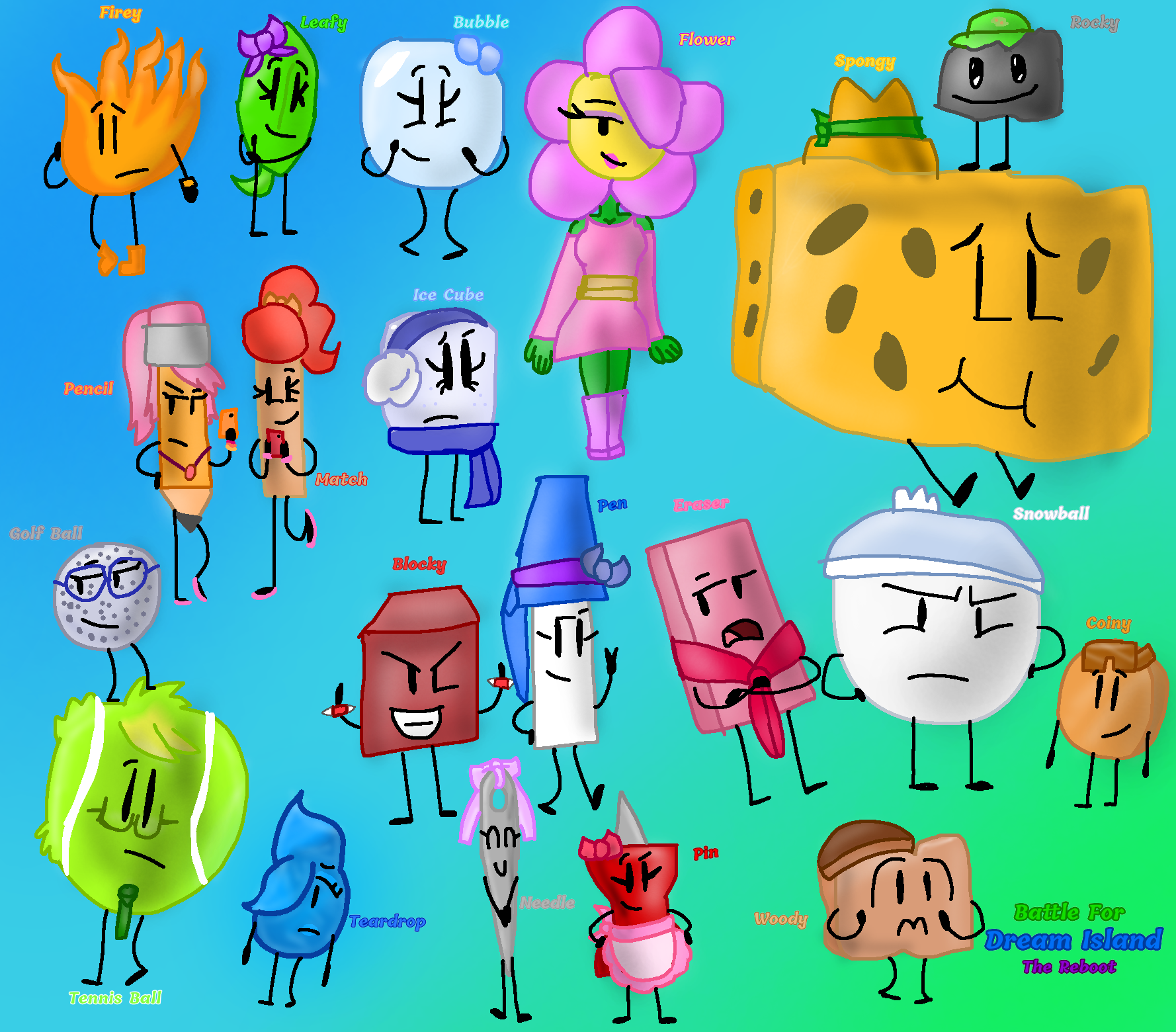 Cartoon character blocky from battle for dream island