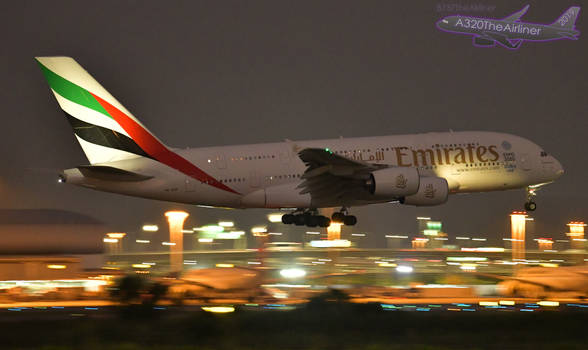 Emirates A380 - A6-EOP - Night Arrival