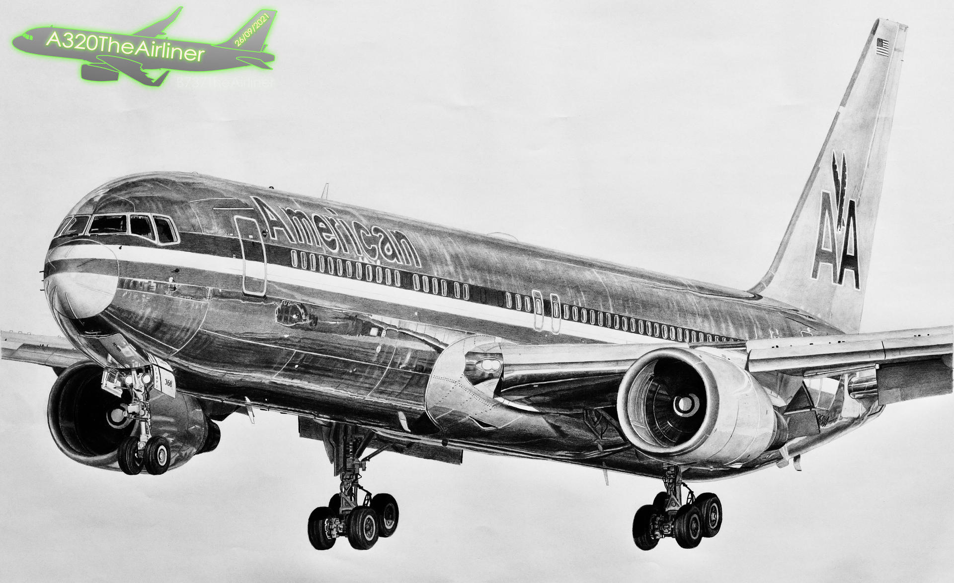 American Airlines 767 Realistic Pencil Drawing by A320TheAirliner on