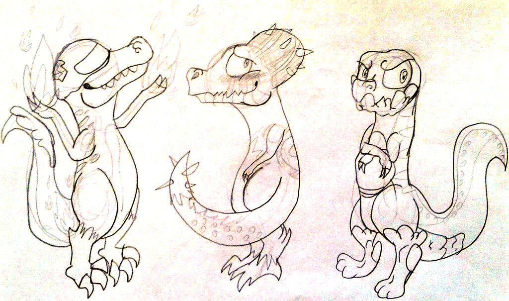 Vulcan, Thronsking and Basalt dinosaurs doodle