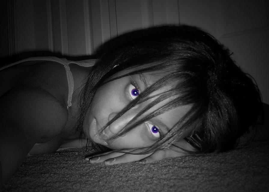 Melissa - grayscale, blue eyes