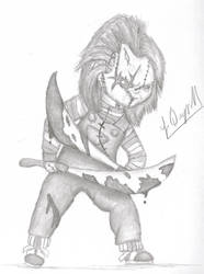 Chucky holding two bloody machetes by Laquyn