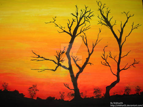 Sunset Water Colour Painting