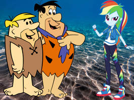 Fred Flintstone w/Barney Rubble meet Rainbow Dash