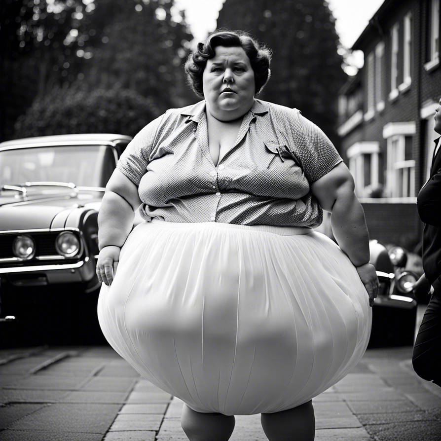 Black and white photo of an extremely fat chubby l