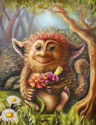 Little troll, lover of flowers