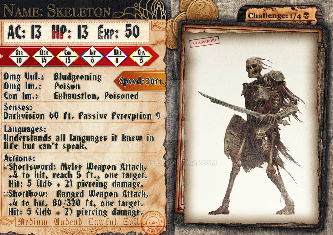 DND 5e Skeleton Stats Card by Lith-1989 on DeviantArt
