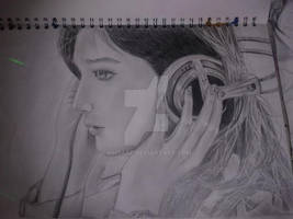 Headphones Girl Drawing