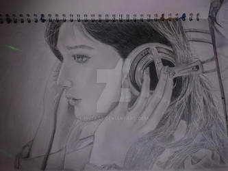 Headphones Girl Drawing by HHTArt