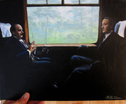 Poirot and Hastings in a train