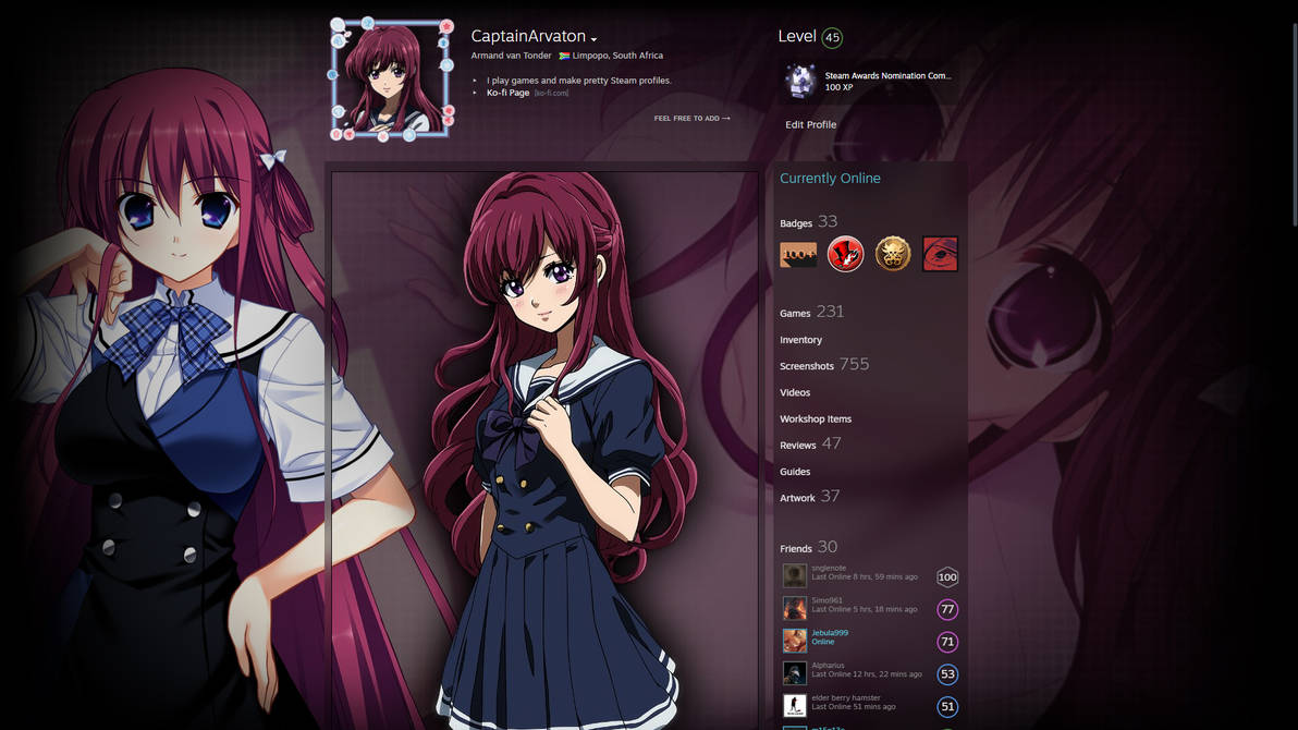 Purple Anime Girl - Steam Profile Kit (FREE) by CptArvaton on DeviantArt