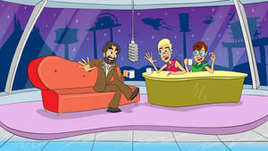 the Seniortopia Show podcast - talk show set