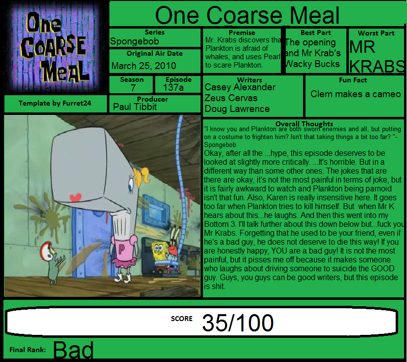 Spongebob One Coarse Meal Plankton
