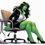 She-Hulk sitting in chair