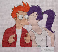 Fry and Leela - cross stitch