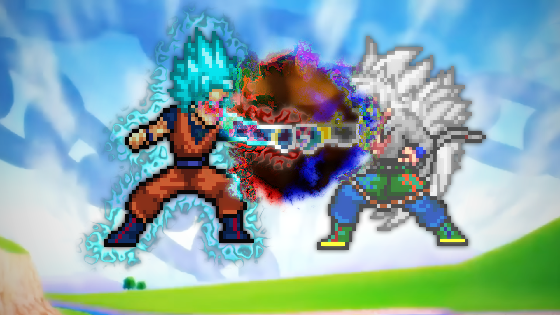 Sprite Move Fight} Goku(super) ssj Blue Vs Goku(AF) ssj 5 (Canon